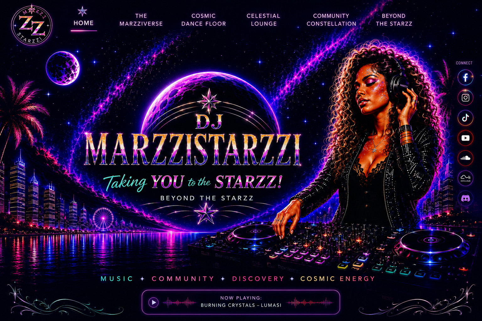 DJ MarzziStarzzi MASTER MASTER 2.0 - Neon galactic rave landing page